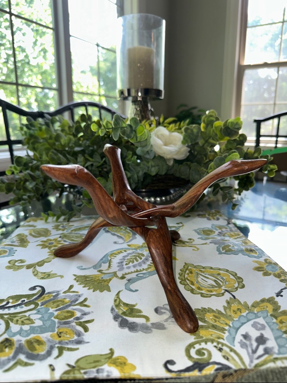 Vintage Snake MCM Brown Wood Three-Leg Folding Display Stand Unique